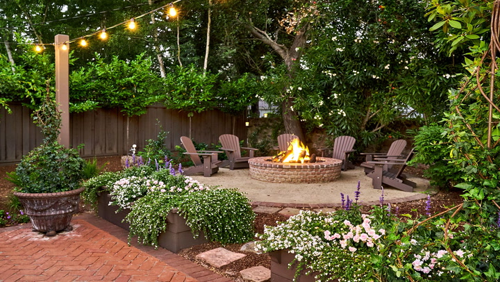 backyard oasis with Fire Pit Gathering Spot in the middle