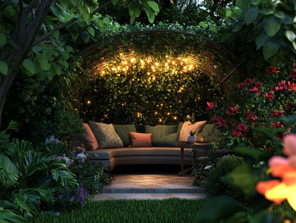 backyard oasis with pergola and Cozy Seating Nook